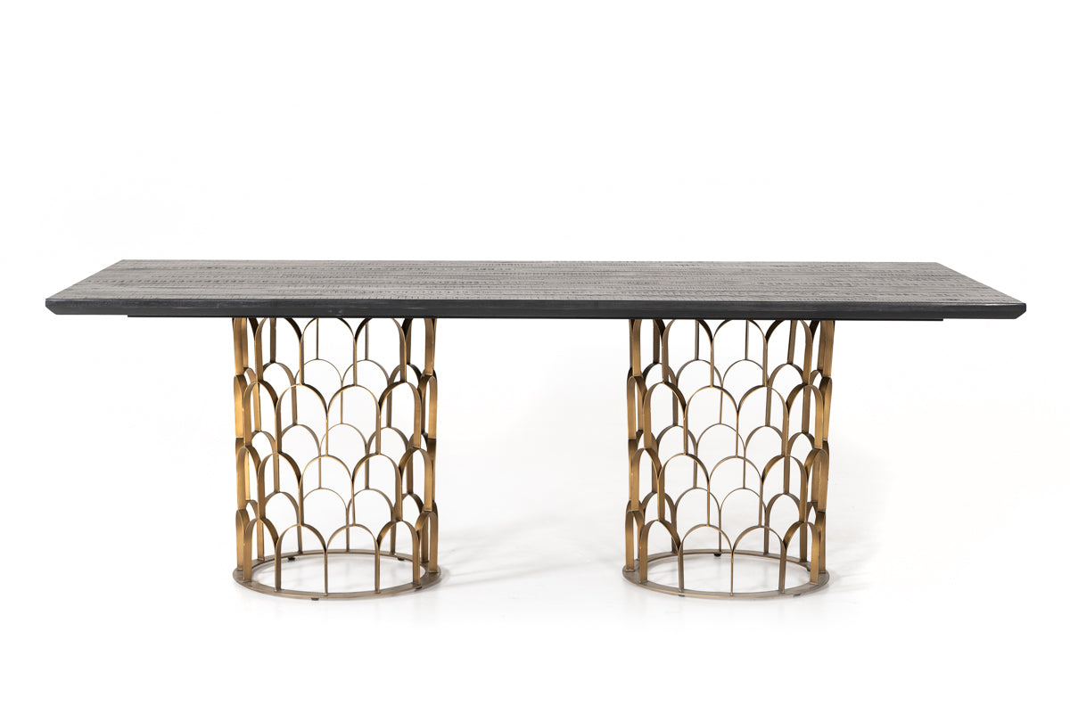 Modrest Natalie Modern Black Acacia and Antique Brass Dining Table