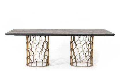 Modrest Natalie Modern Black Acacia and Antique Brass Dining Table