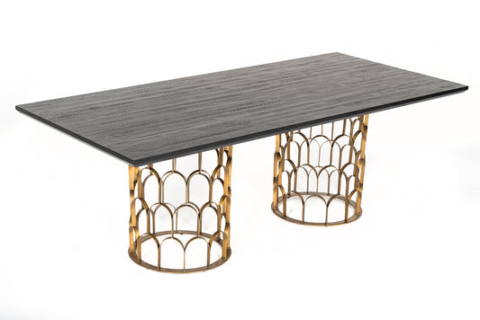 Modrest Natalie Modern Black Acacia and Antique Brass Dining Table