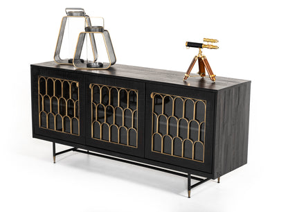 Modrest Natalie Modern Black Acacia and Antique Brass Buffet