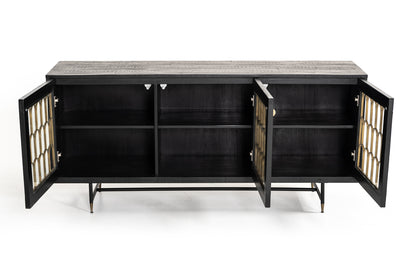 Modrest Natalie Modern Black Acacia and Antique Brass Buffet