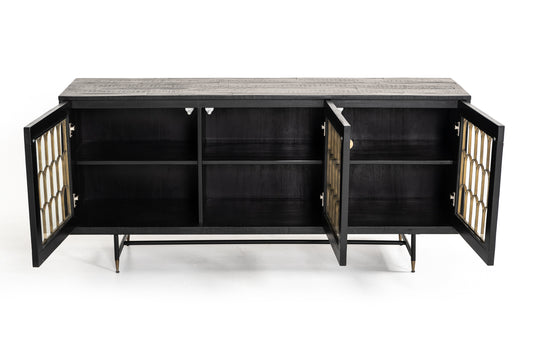 Modrest Natalie Modern Black Acacia and Antique Brass Buffet