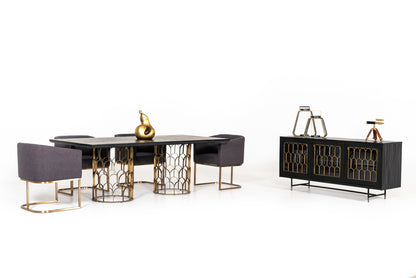 Modrest Natalie Modern Black Acacia and Antique Brass Dining Table