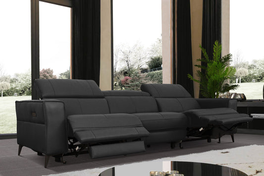 Divani Casa Nella Modern Black Leather Sofa w/ Electric Recliners