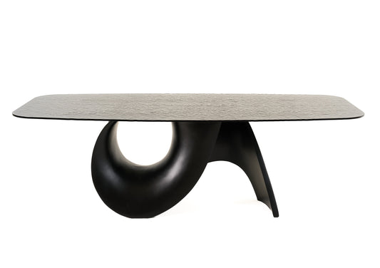 Modrest Neptune Modern Grey Wave Glass Black Dining Table