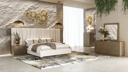 Modrest Nixa Modern Beige Velvet Brushed Bronze Bed