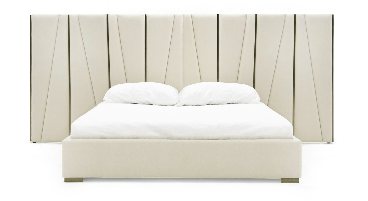 Modrest Nixa Modern Beige Velvet Brushed Bronze Bed