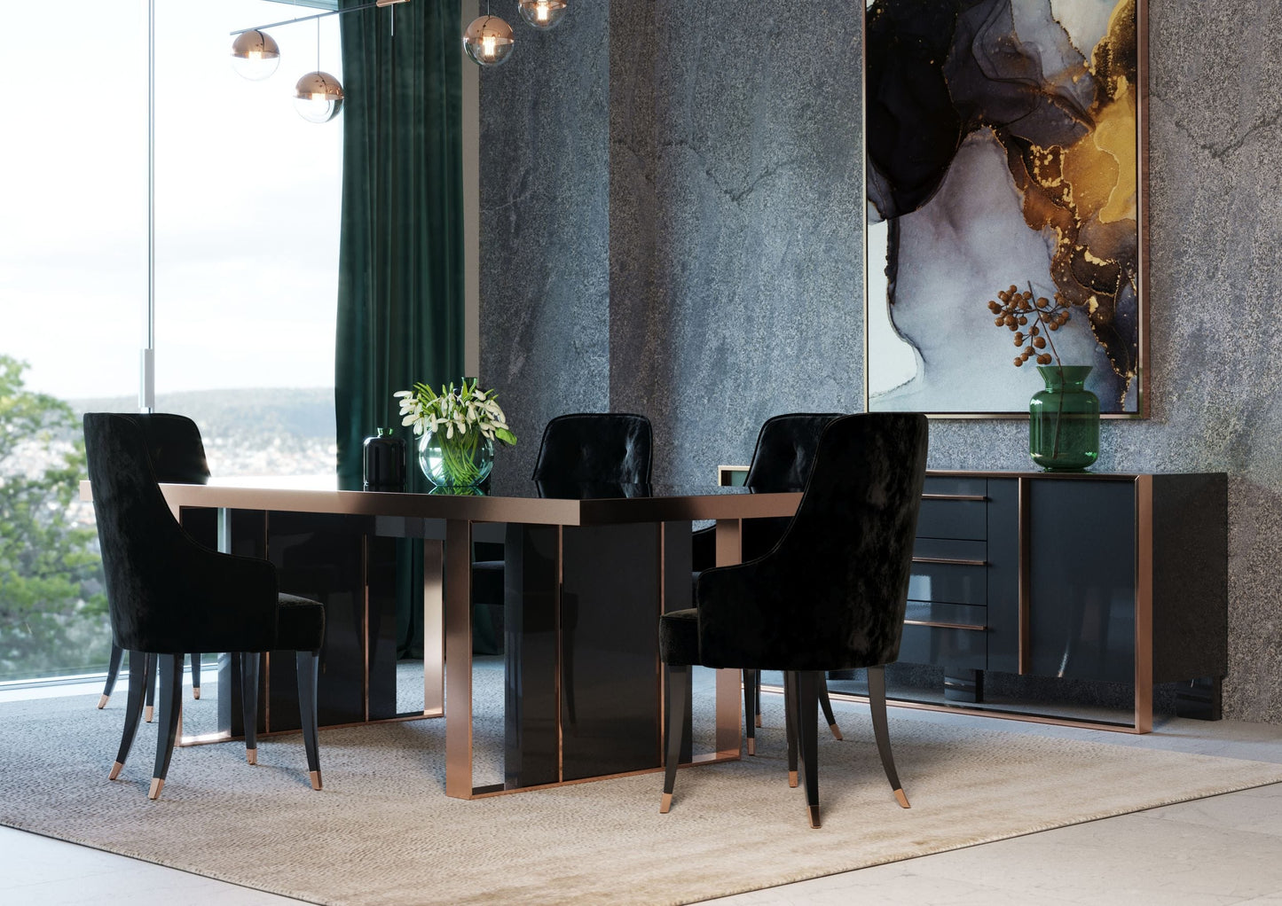 Nova Domus Cartier Modern Black and Rosegold Dining Table