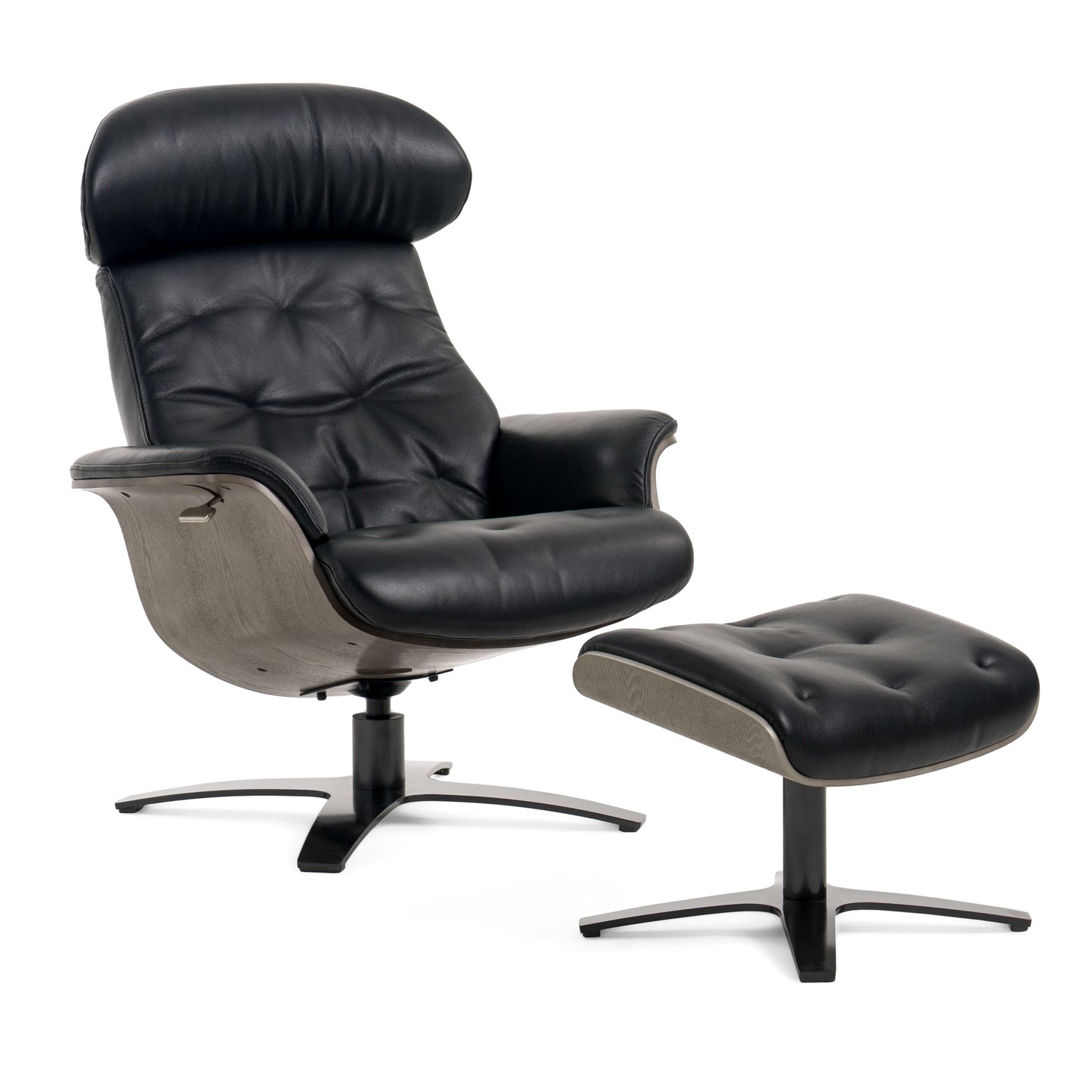 Modrest Nowak Modern Black Lounge Chair and Ottoman Set