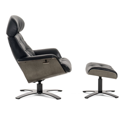 Modrest Nowak Modern Black Lounge Chair and Ottoman Set