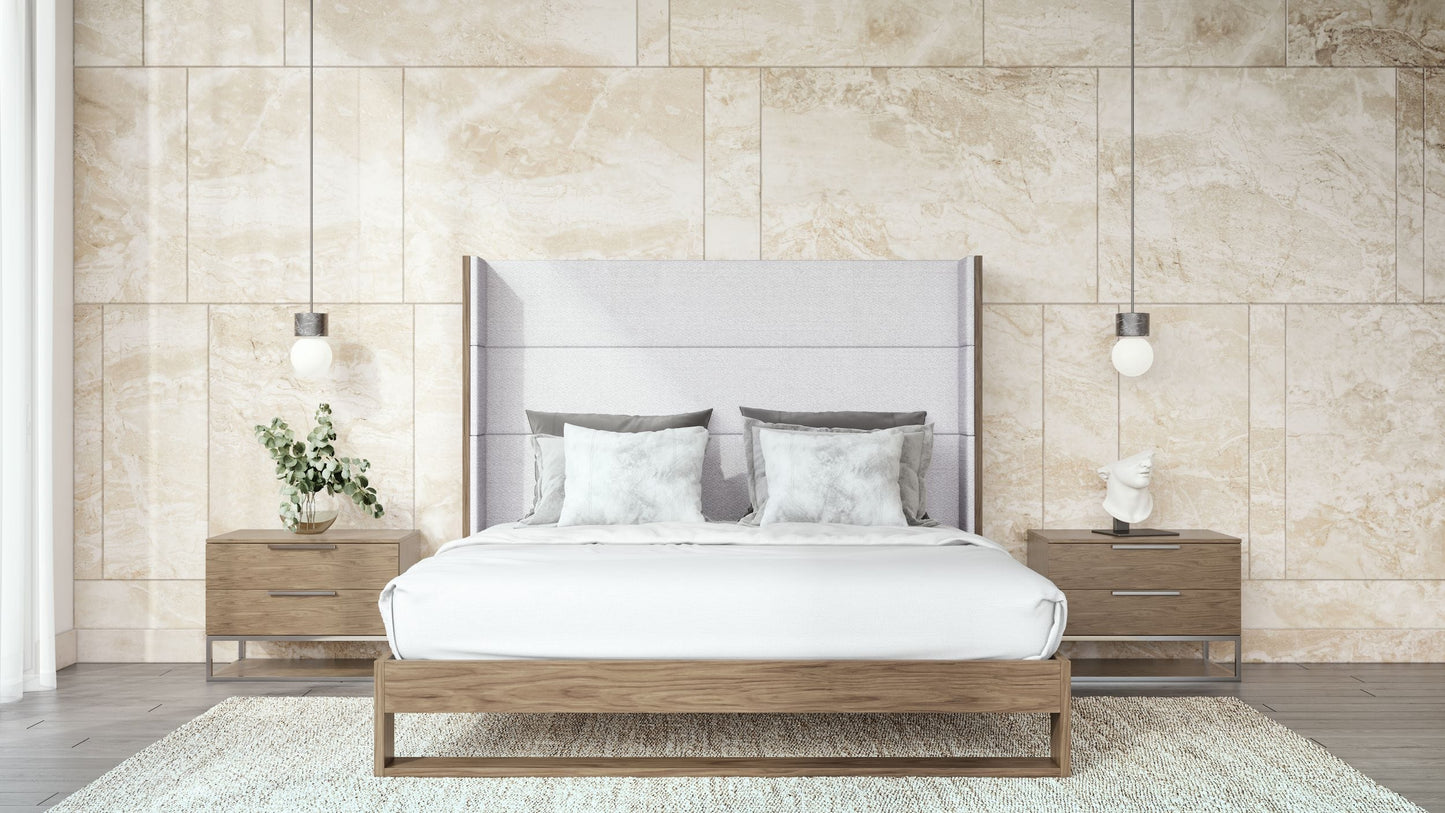 Modrest Heloise Contemporary Grey Fabric and Walnut Trim Bed