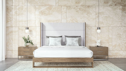 Modrest Heloise Contemporary Grey Fabric and Walnut Trim Bed