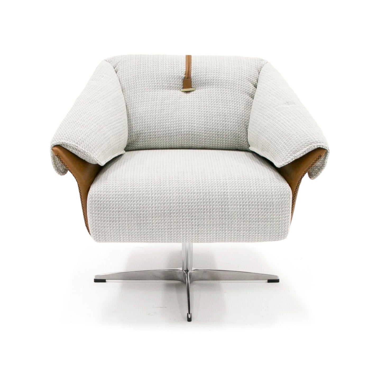 Modrest Ohio Swivel Grey and Camel Fabric Accent Chair