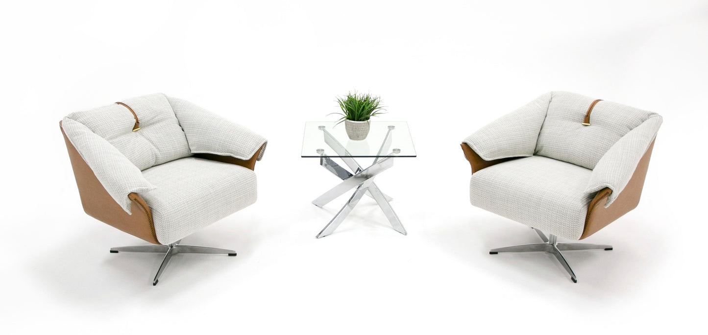 Modrest Ohio Swivel Grey and Camel Fabric Accent Chair