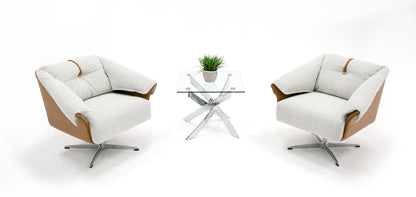 Modrest Ohio Swivel Grey and Camel Fabric Accent Chair