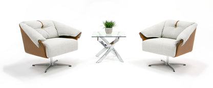 Modrest Ohio Swivel Grey and Camel Fabric Accent Chair