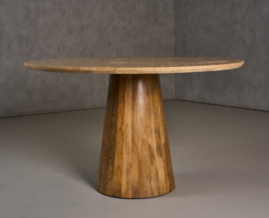 Modrest Onalaska Modern Travertine Marble Wood Round Dining Table