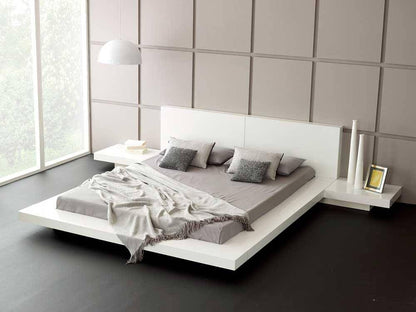 Opal White Gloss Japanese Style Platform Queen Bed with Nightstands