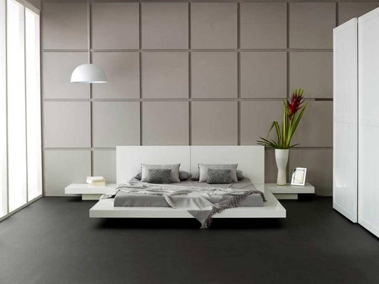 Opal White Gloss Japanese Style Platform Queen Bed with Nightstands