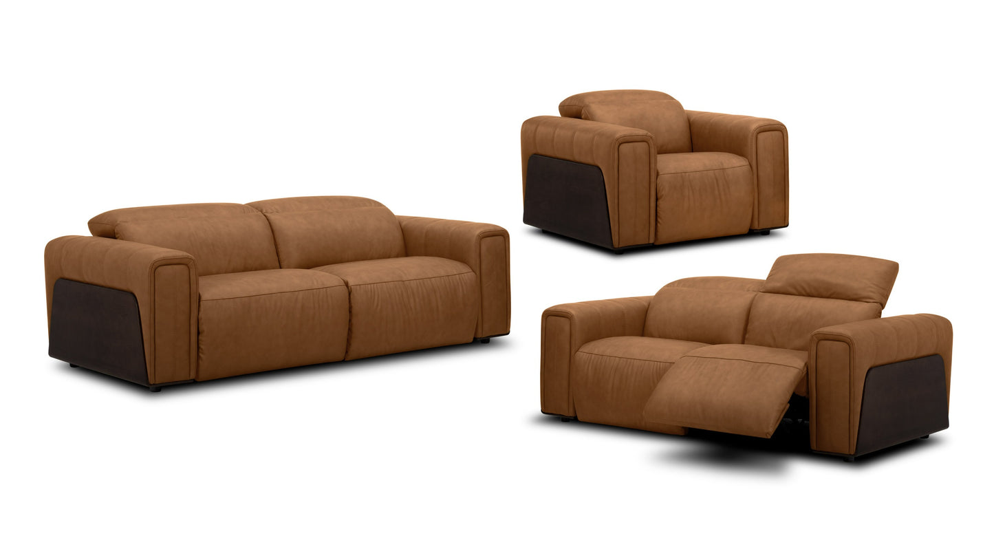 Divani Casa Sandstone Modern Brown Leather Sofa Set w/ Electric Recliners
