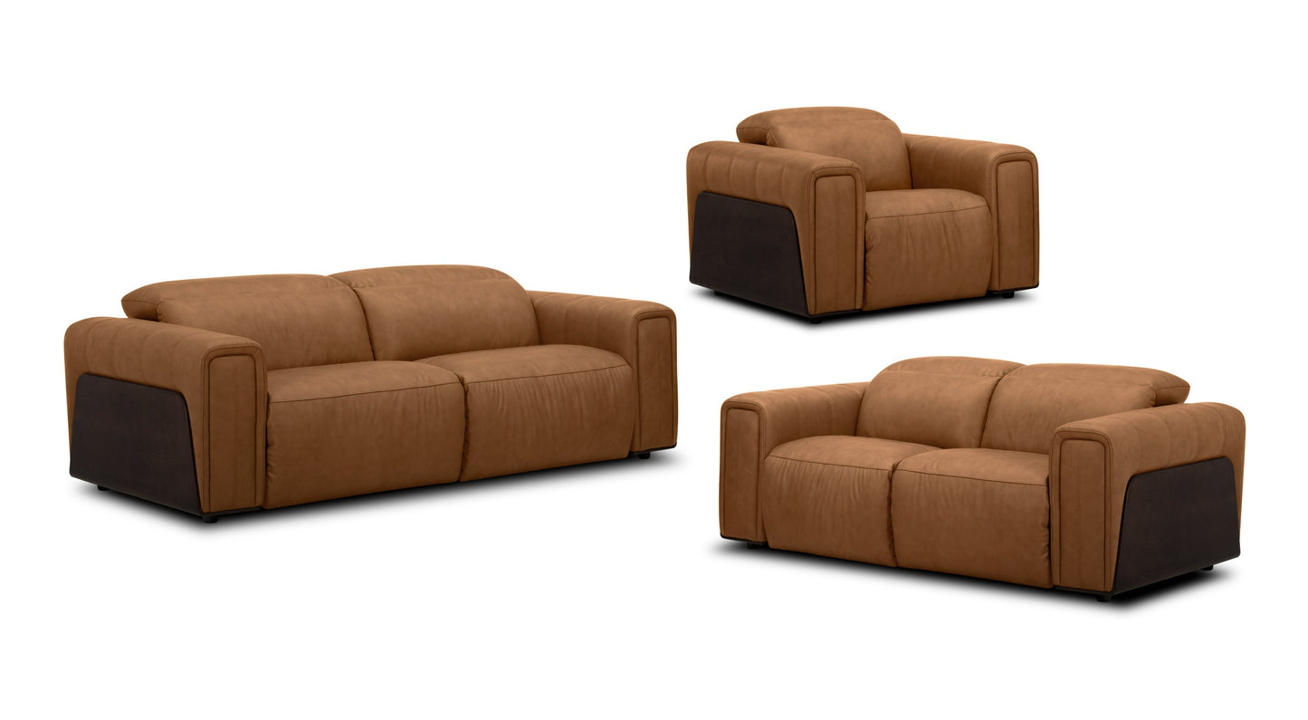 Divani Casa Sandstone Modern Brown Leather Sofa Set w/ Electric Recliners