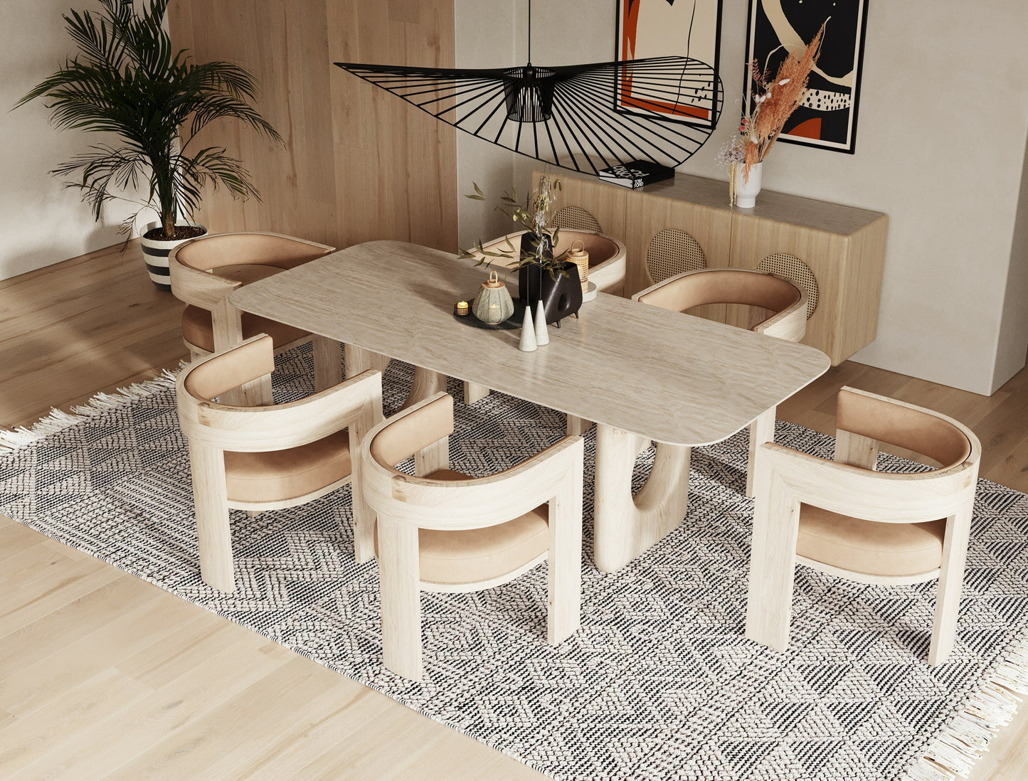 Nova Domus Osaka Modern Faux Marble Natural Ash Dining Table