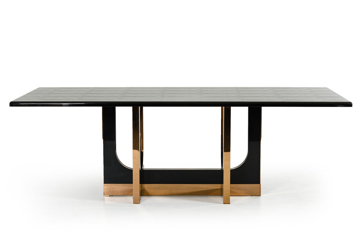 Padua Modern Large Black Crocodile and Rosegold Dining Table