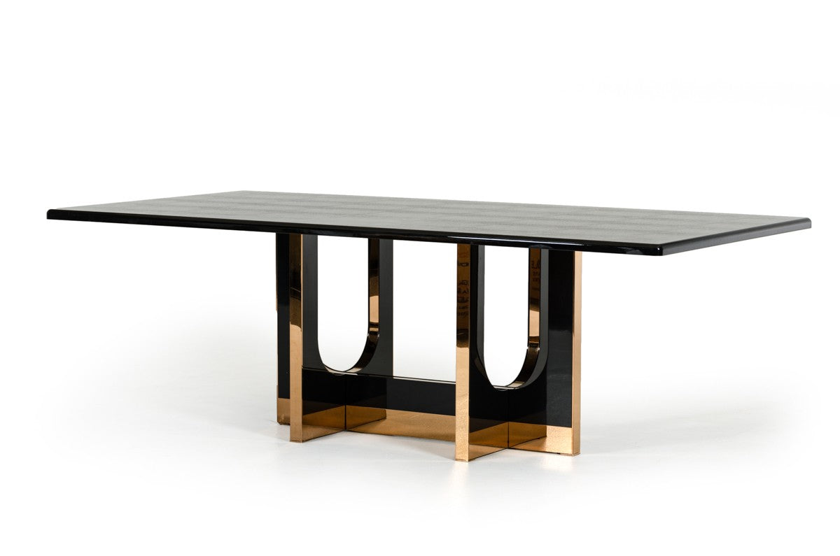 Padua Modern Large Black Crocodile and Rosegold Dining Table