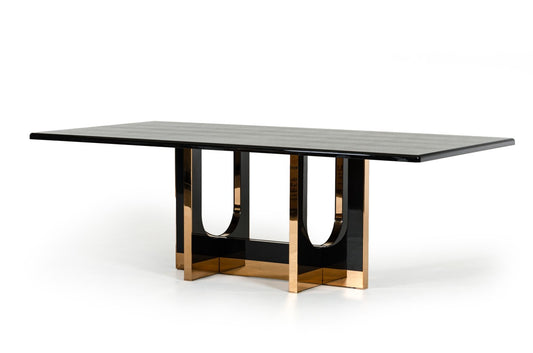 Padua Modern Large Black Crocodile and Rosegold Dining Table