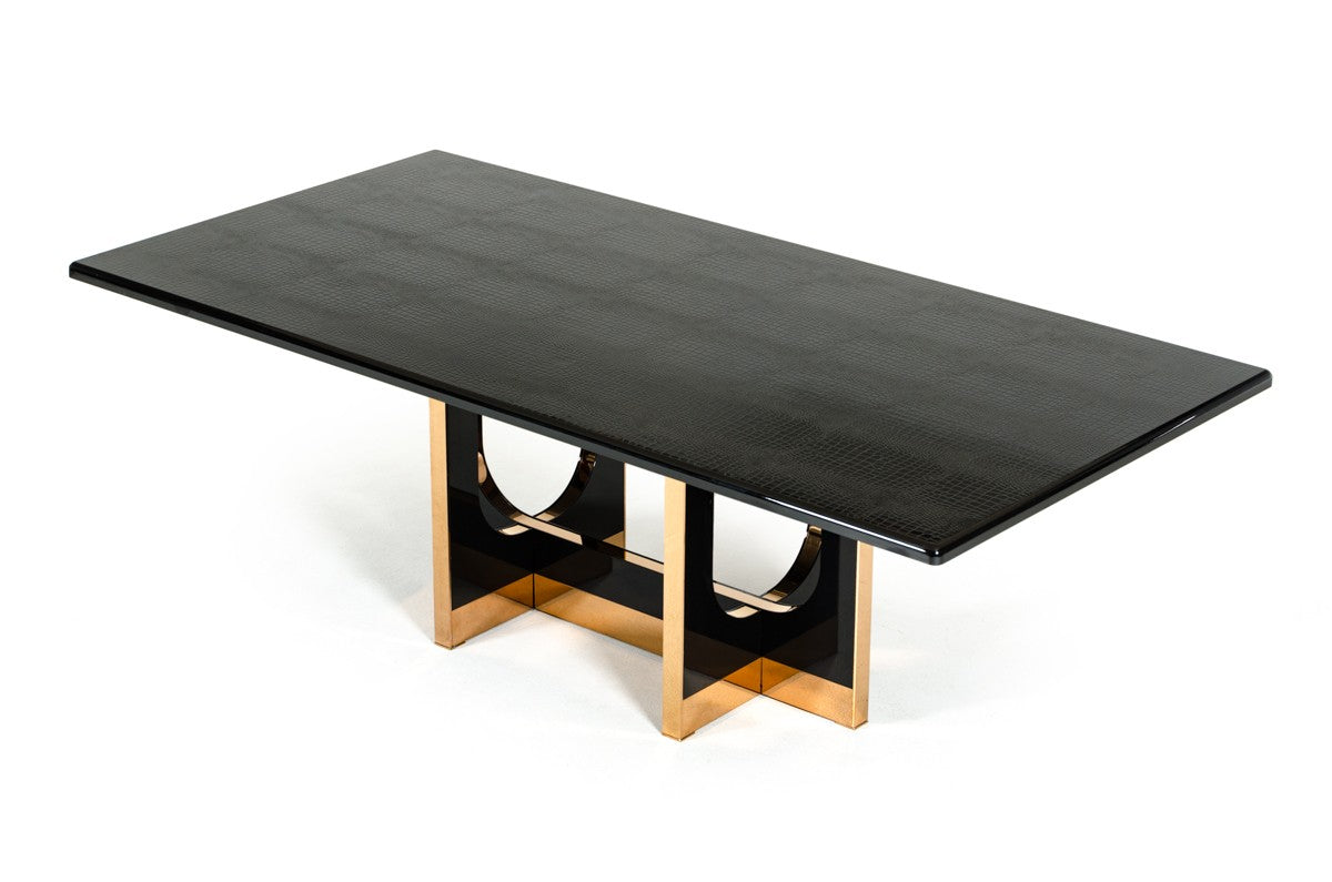 Padua Modern Large Black Crocodile and Rosegold Dining Table