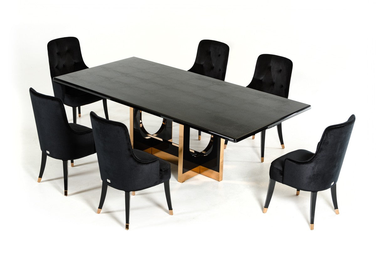 Padua Modern Large Black Crocodile and Rosegold Dining Table
