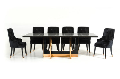 Padua Modern Large Black Crocodile and Rosegold Dining Table