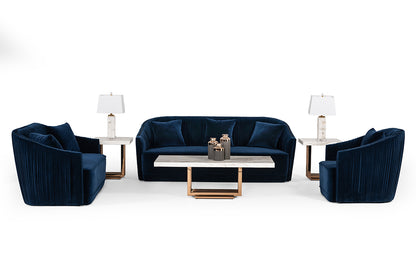 Divani Casa Palomar Modern Blue Velvet and Brass Sofa