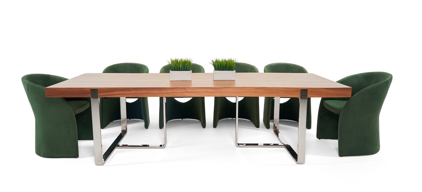 Modrest Pauline- Modern Walnut and Stainless Steel Dining Table