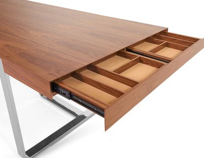 Modrest Pauline- Modern Walnut and Stainless Steel Dining Table
