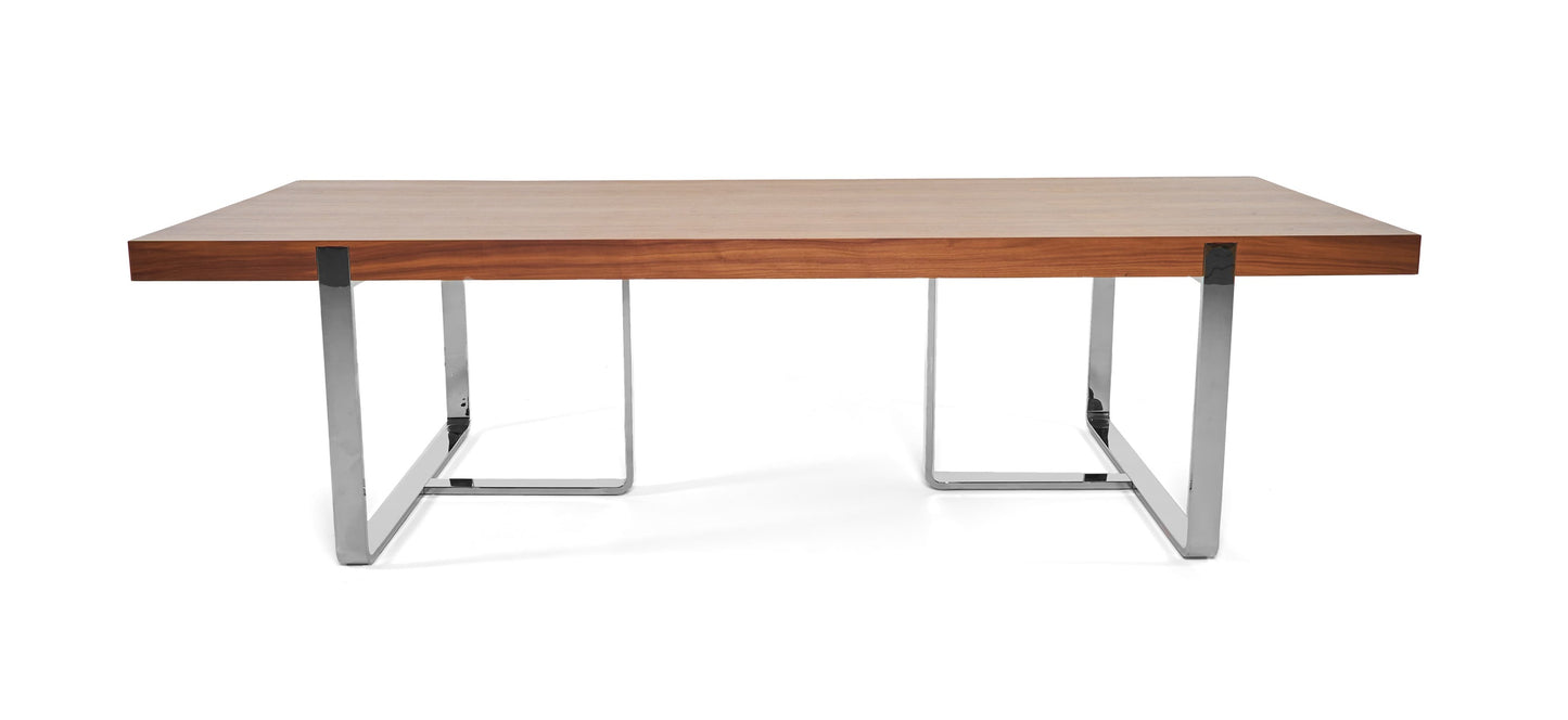 Modrest Pauline- Modern Walnut and Stainless Steel Dining Table