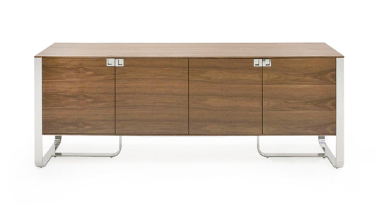 Modrest Pauline- Modern Walnut and Stainless Steel Sideboard Buffet