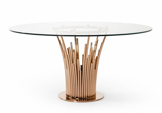 Modrest Paxton Modern Round Glass and Rosegold Dining Table