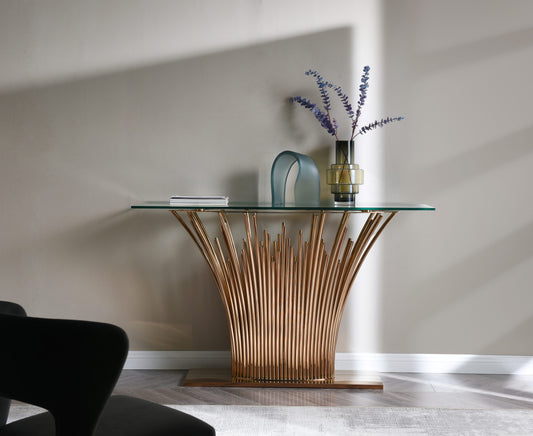 Modrest Paxton Modern Glass Rosegold Console Table