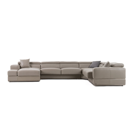 Divani Casa Pella Modern Grey Italian Leather U Shaped Sectional Sofa