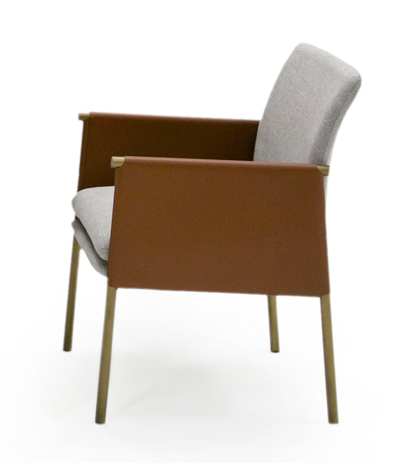 Modrest Pettit Modern Light Grey/ Camel and Brass Arm Dining Chair