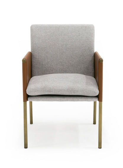 Modrest Pettit Modern Light Grey/ Camel and Brass Arm Dining Chair