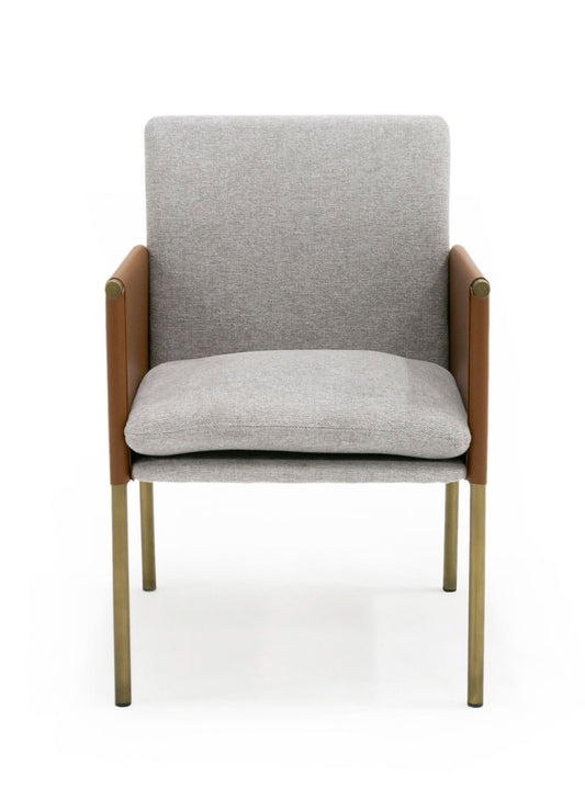Modrest Pettit Modern Light Grey/ Camel and Brass Arm Dining Chair