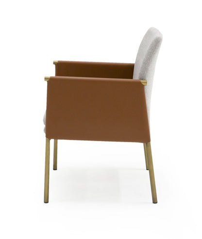 Modrest Pettit Modern Light Grey/ Camel and Brass Arm Dining Chair