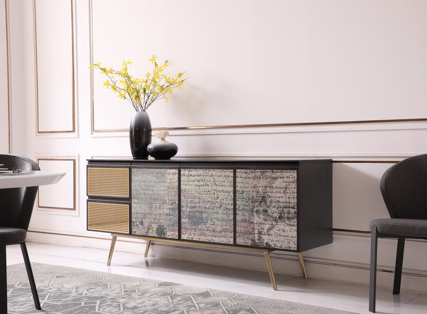 Modrest Phelan Modern Smoked Ash and Brass Buffet
