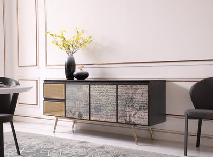 Modrest Phelan Modern Smoked Ash and Brass Buffet