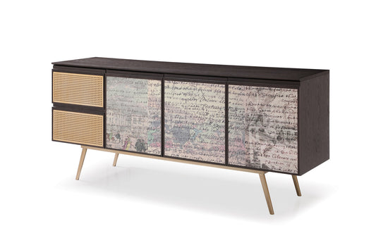 Modrest Phelan Modern Smoked Ash and Brass Buffet