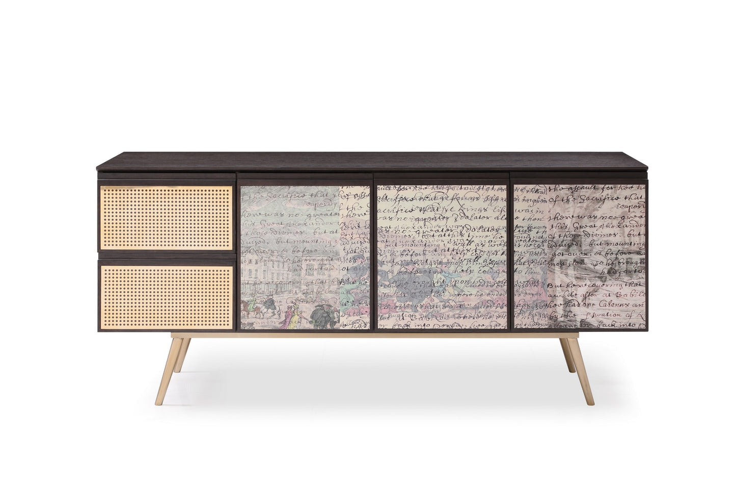 Modrest Phelan Modern Smoked Ash and Brass Buffet