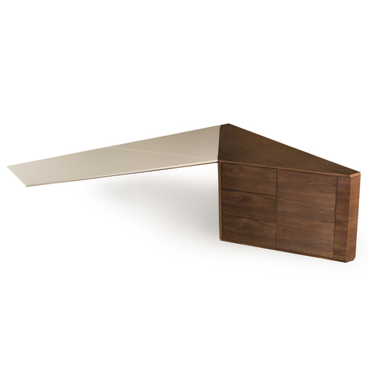 Modrest Pilot Modern Dark Walnut Beige Leather Desk