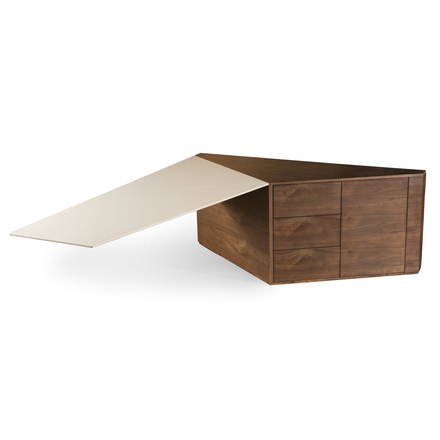 Modrest Pilot Modern Dark Walnut Beige Leather Desk